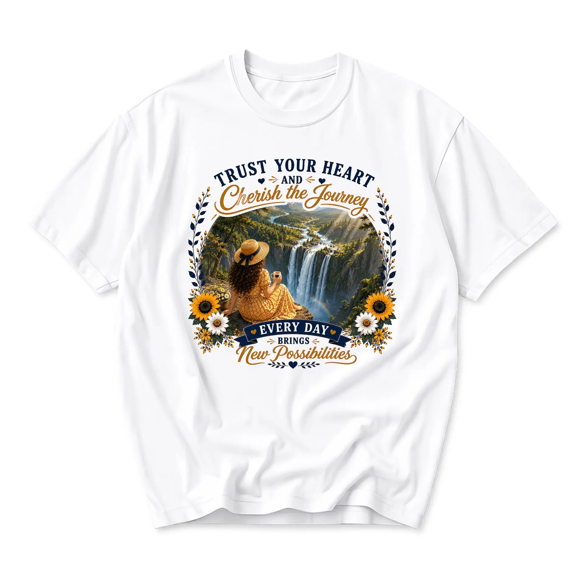 Graphic Tee Trust Your Heart and Cherish the Journey Unisex T-Shirt Nature Inspired Floral Apparel Casual Cotton Top