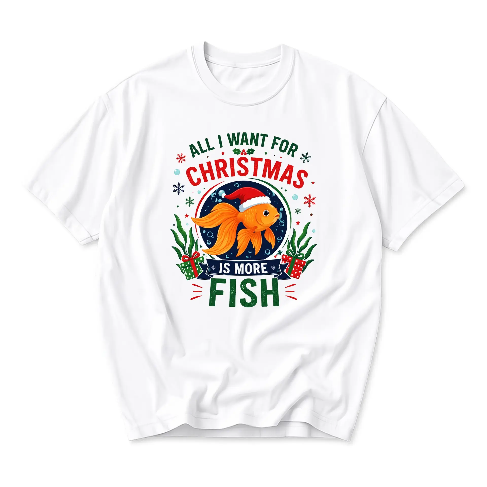Funny Shirt All I Want for Christmas Is More Fish Graphic Tee Festive
