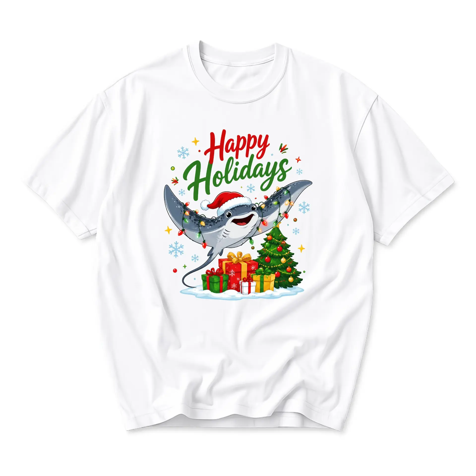 Funny Shirt Happy Holidays Ray Festive Christmas Apparel Unisex Graphic Printed T-Shirt Soft Cotton Casual Everyday Top