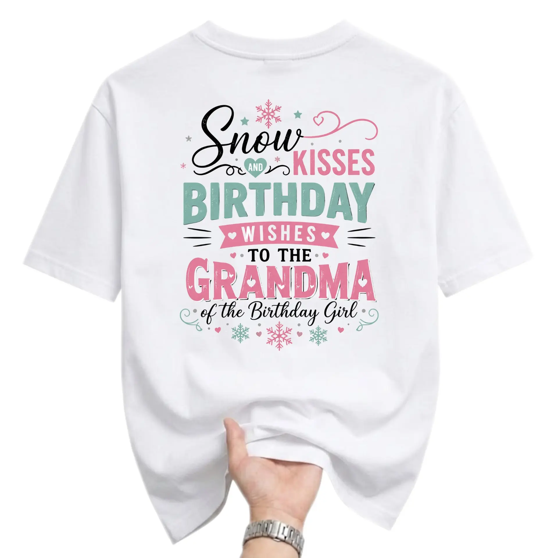 Graphic Tee Snow Kisses Birthday Wishes to the Grandma of Girl Celebration Unisex Crewneck Shirt