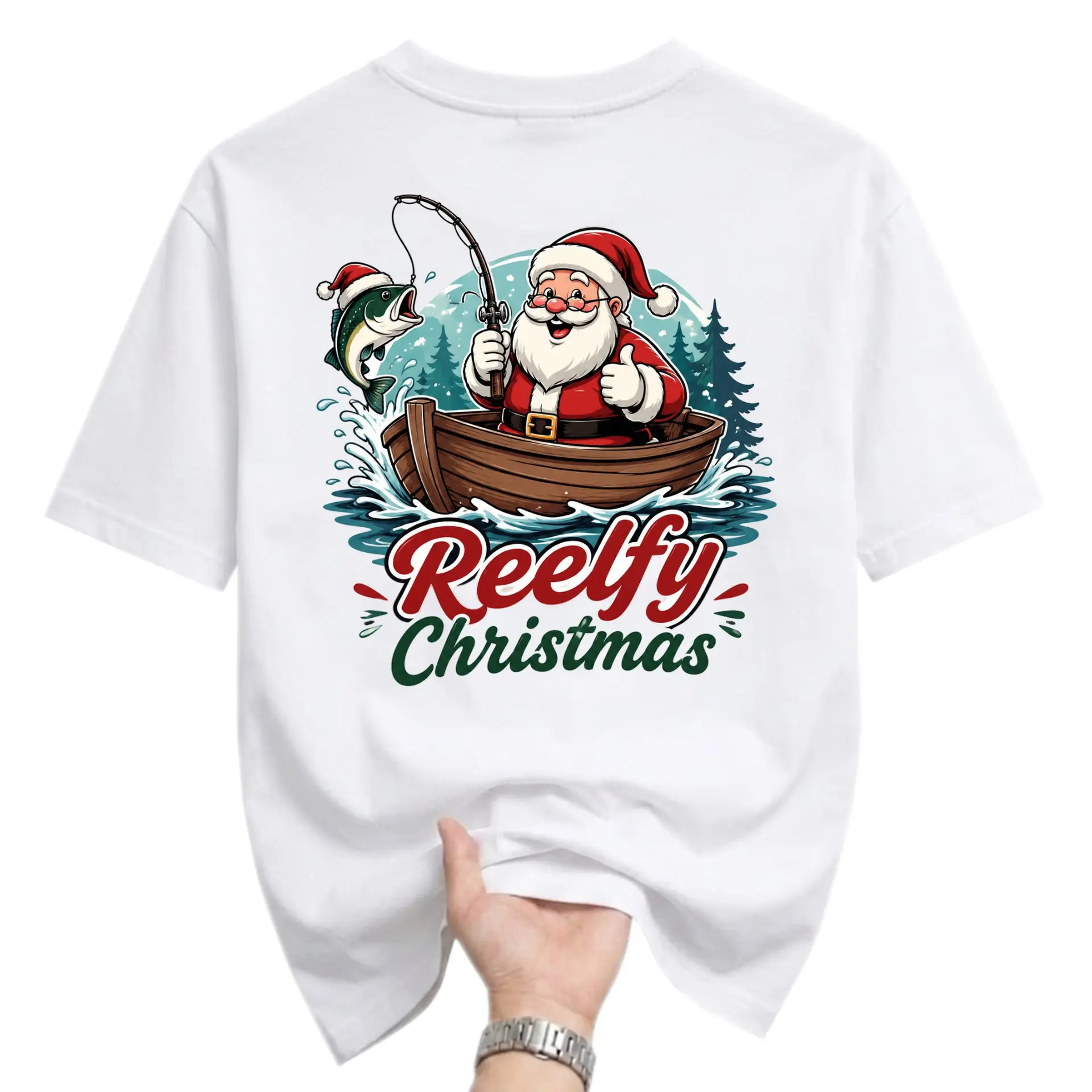 Graphic Tee Funny Santa Fishing Shirt Reelfy Christmas Apparel for Holiday