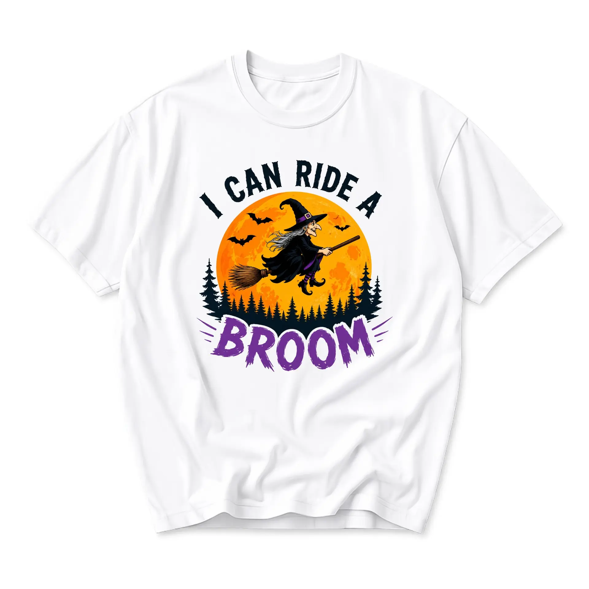 Funny Shirt I Can Ride a Broom Witch Graphic Tee Casual Short Sleeve Crew Neck Unisex Cotton Blend Everyday Apparel