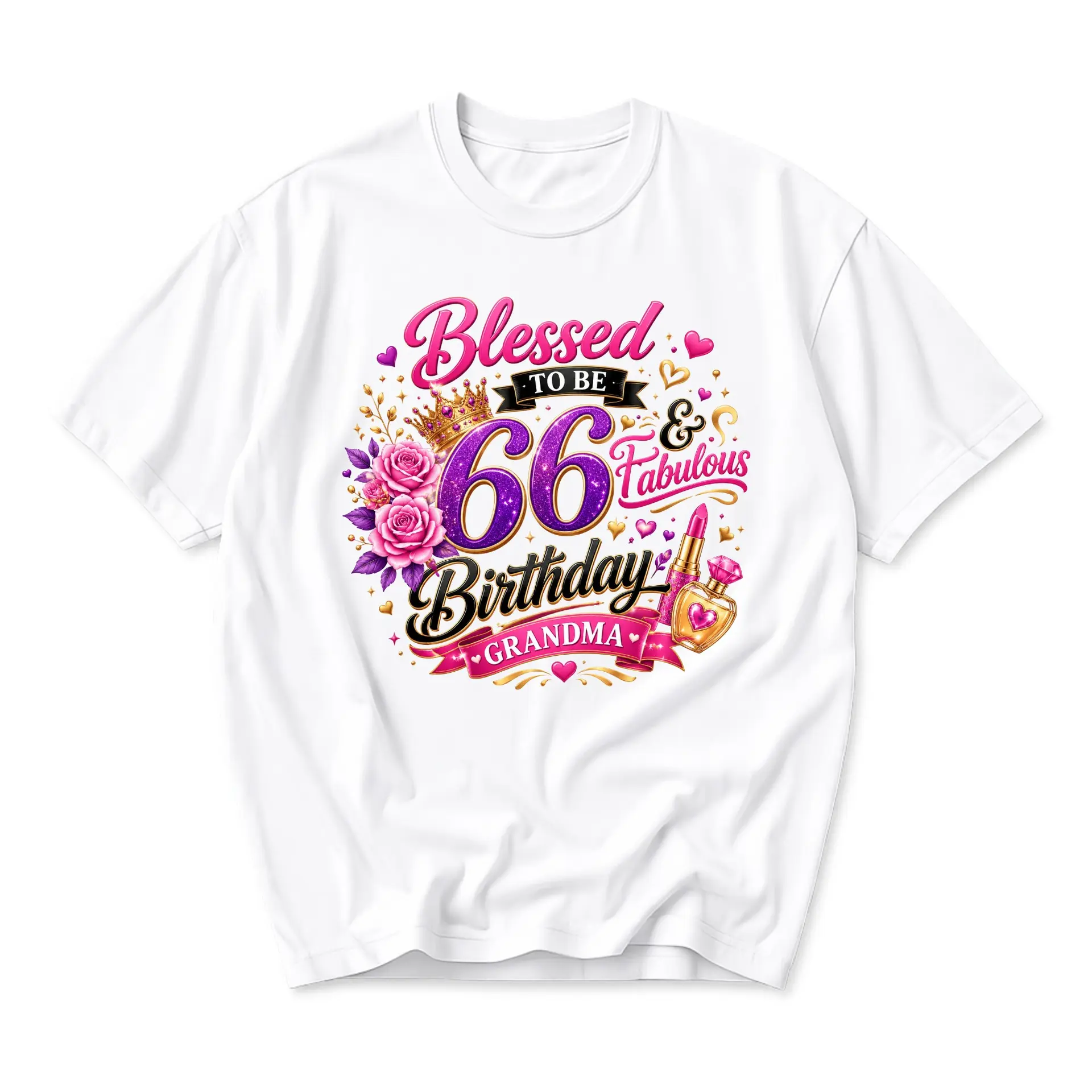 Graphic Tee Blessed to Be 66 and Fabulous Grandma Birthday Shirt for Women Unisex Casual Apparel Sixth