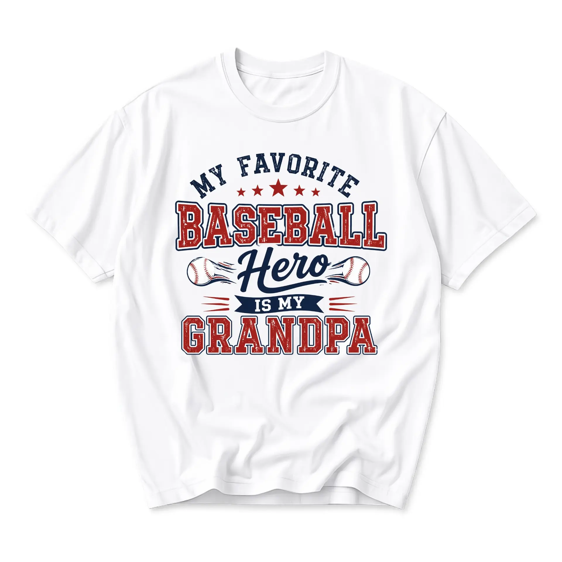 Funny Shirt My Favorite Baseball Hero Is My Grandpa Graphic Tee Casual
