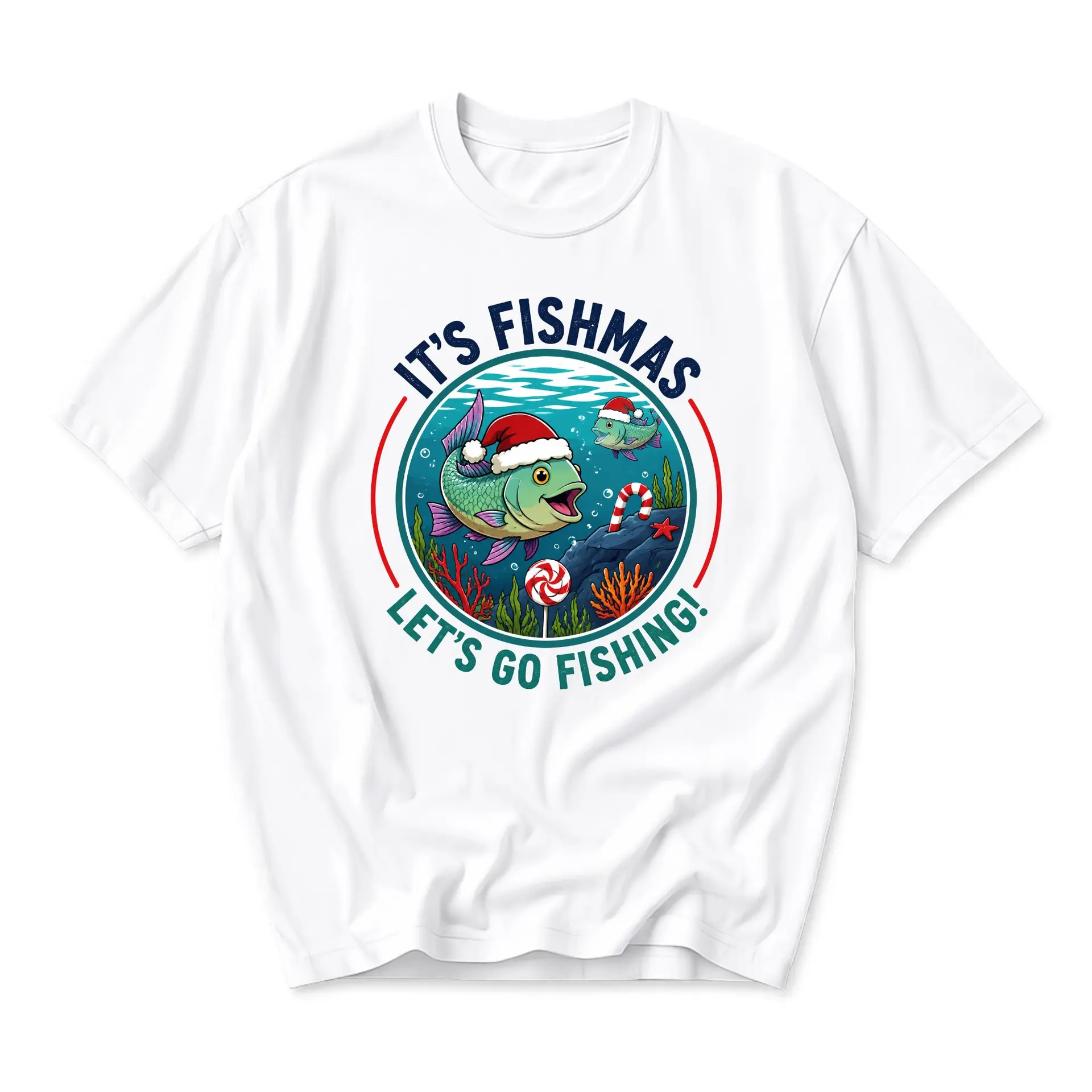 Funny Shirt It's Fishmas Let's Go Fishing Graphic Tee Unisex Casual Holiday