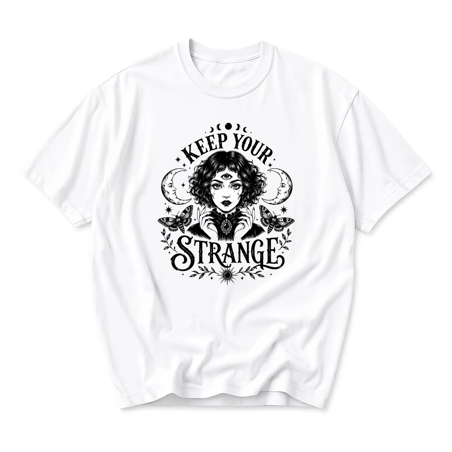 Graphic Tee Keep Your Strange Celestial Occult Art Unisex Casual Cotton Crew Neck Shirt for Everyday Style Comfort