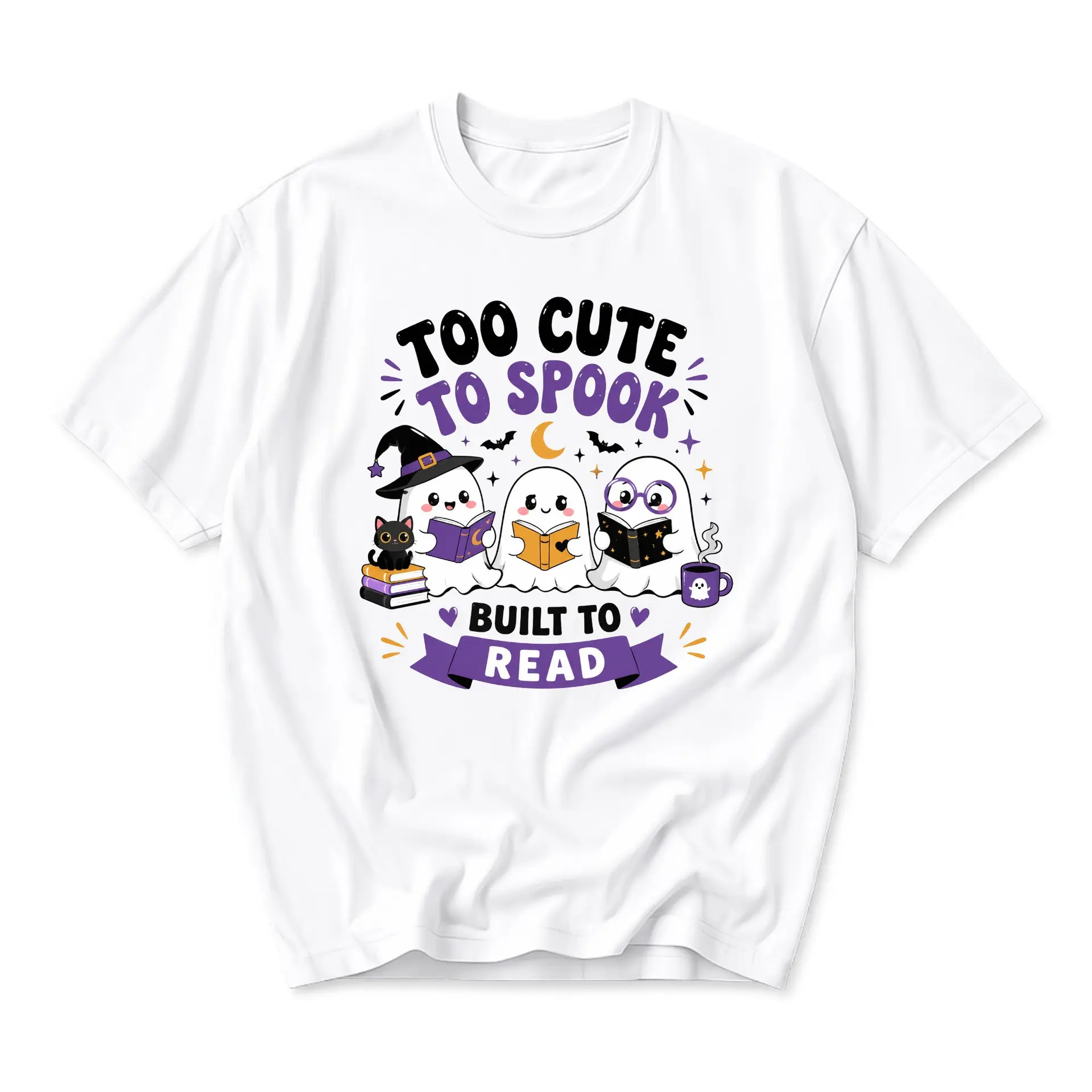Funny Shirt Too Cute to Spook Built to Read Graphic Tee Unisex Casual Crew Neck Comfortable Cotton Blend Top