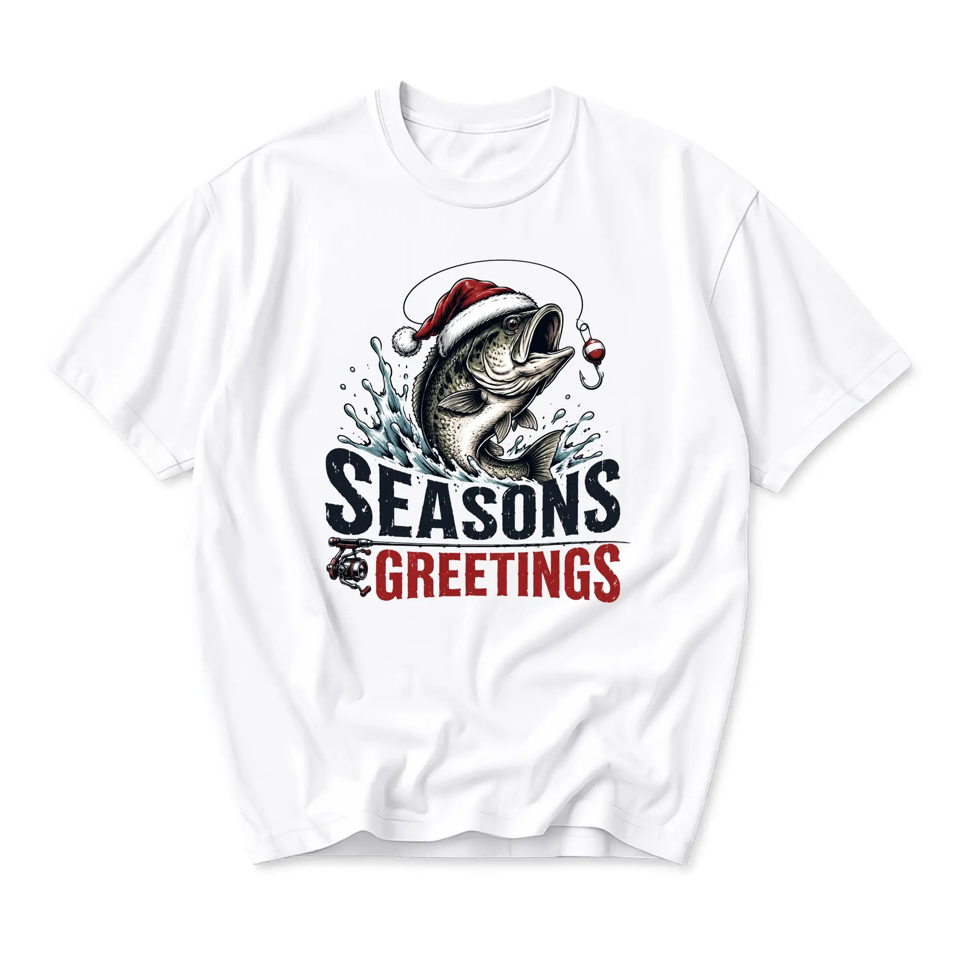 Graphic Tee Seasons Greetings Fishing Fish Wearing Santa Hat Unisex Casual