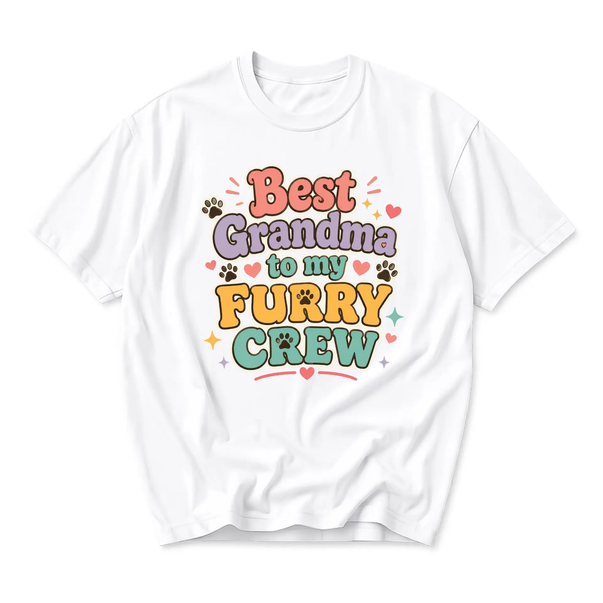 Funny Shirt Best Grandma to My Furry Crew Graphic Tee Cute Retro Style Pet