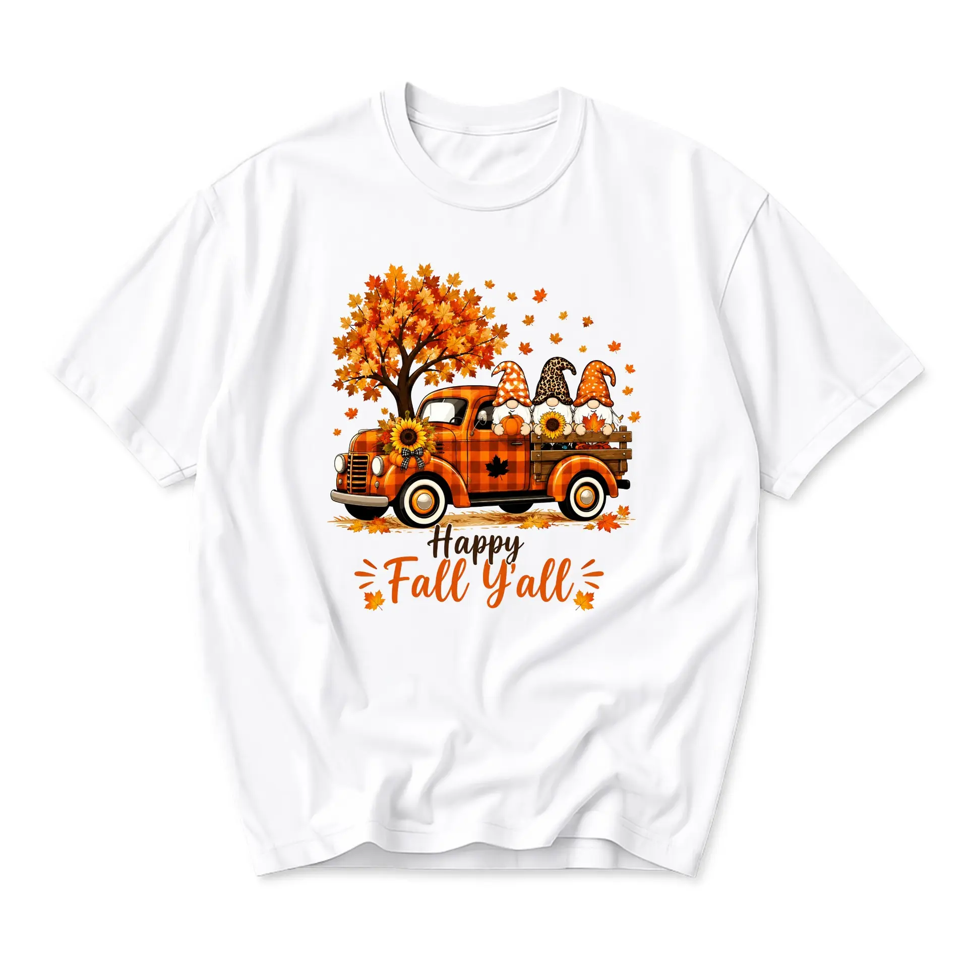 T-shirt Happy Fall Y'all Graphic Tee Autumn Seasonal Unisex Crew Neck Casual Everyday Wear Fall Harvest Holiday Apparel
