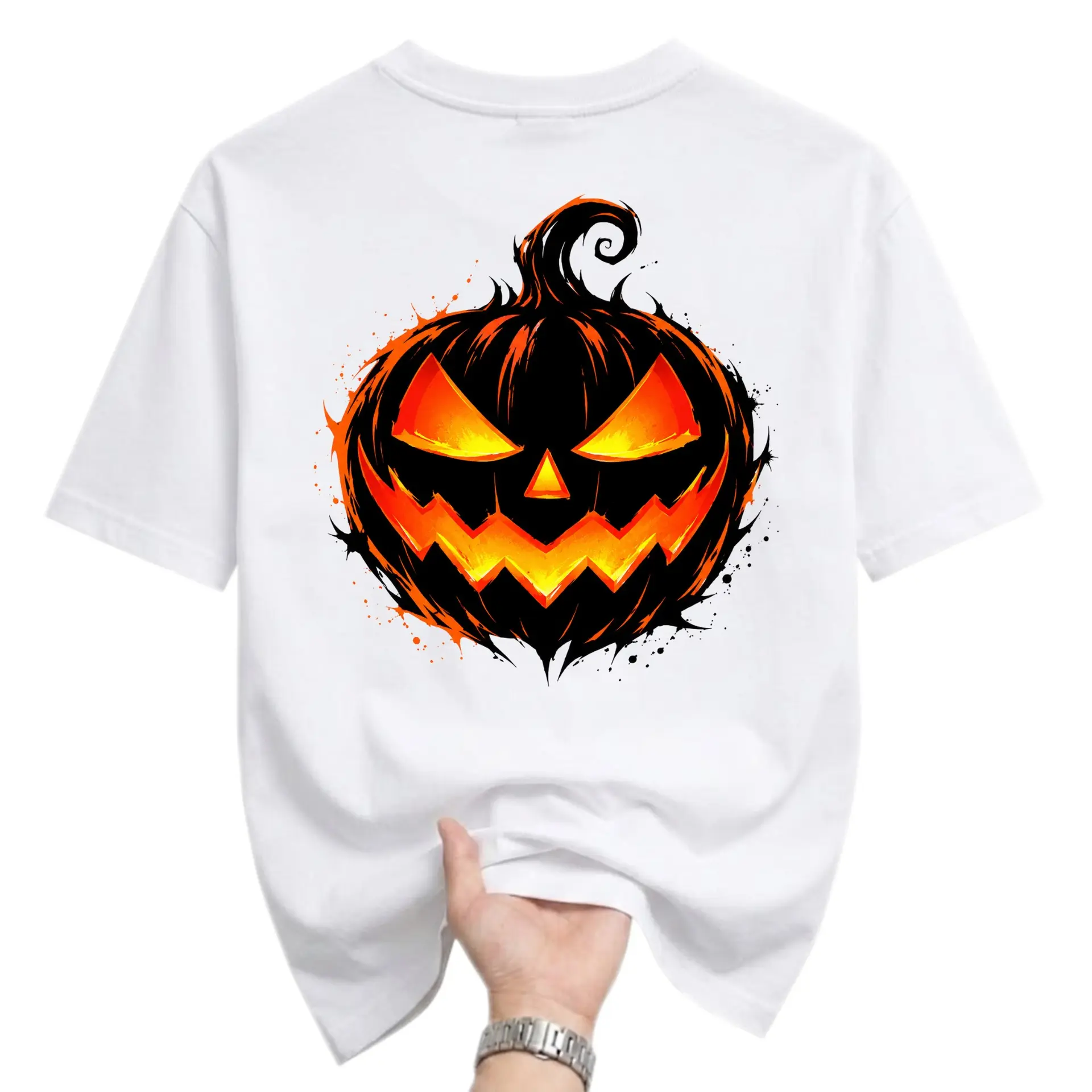 Graphic Tee Unisex Halloween Pumpkin Shirt Spooky Jack O Lantern Apparel Cotton Blend Crew Neck Casual Top White