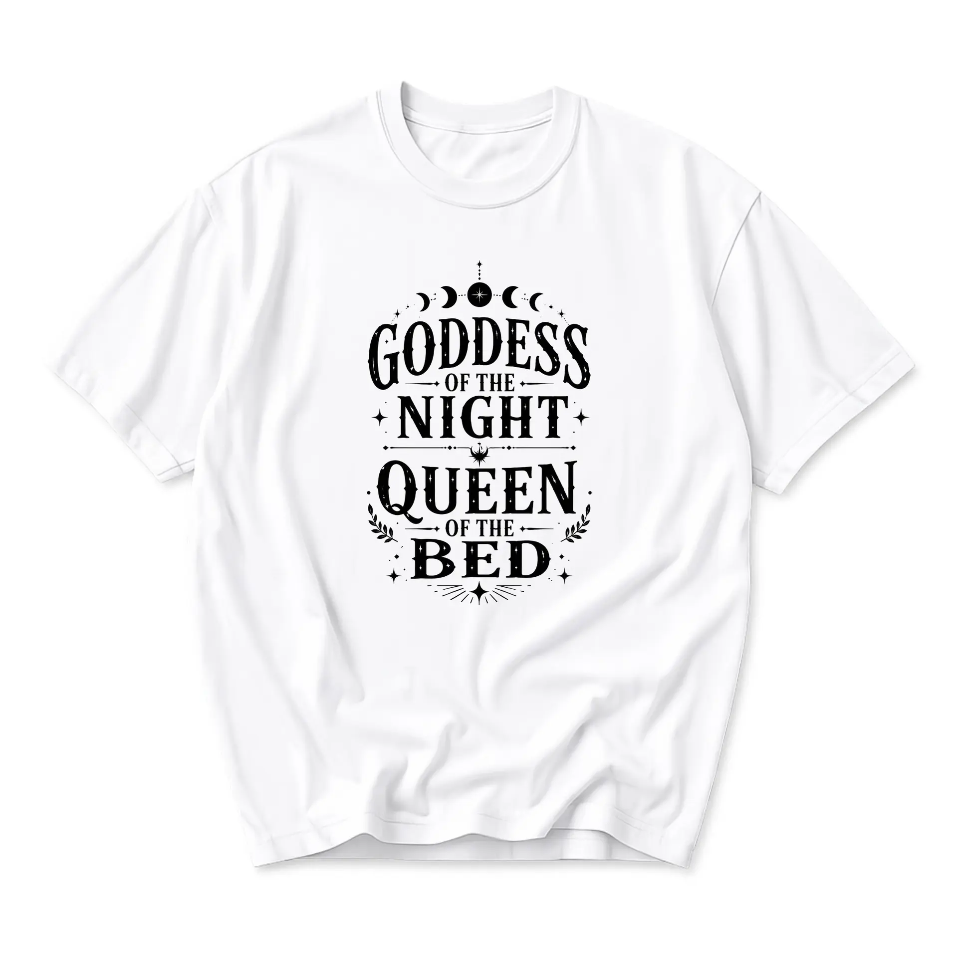Funny Shirt Goddess of the Night Queen of the Bed Unisex Graphic Printed T-Shirt Casual Everyday Apparel Top