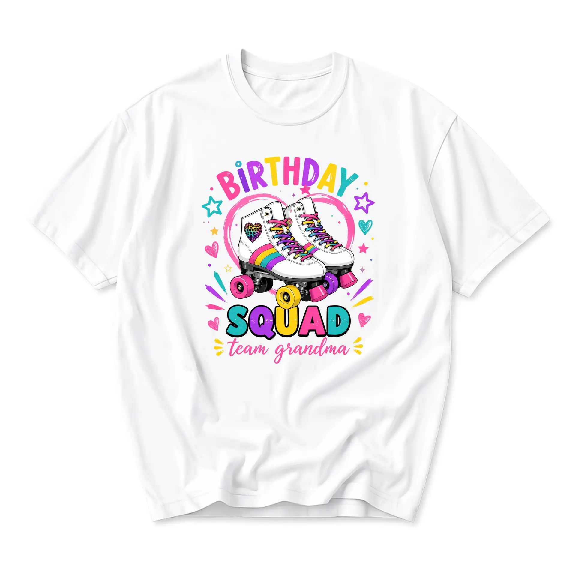 Graphic Tee Birthday Squad Team Grandma Roller Skate Print Unisex Crew Neck Shirt for Casual Wear and Party Celebrations