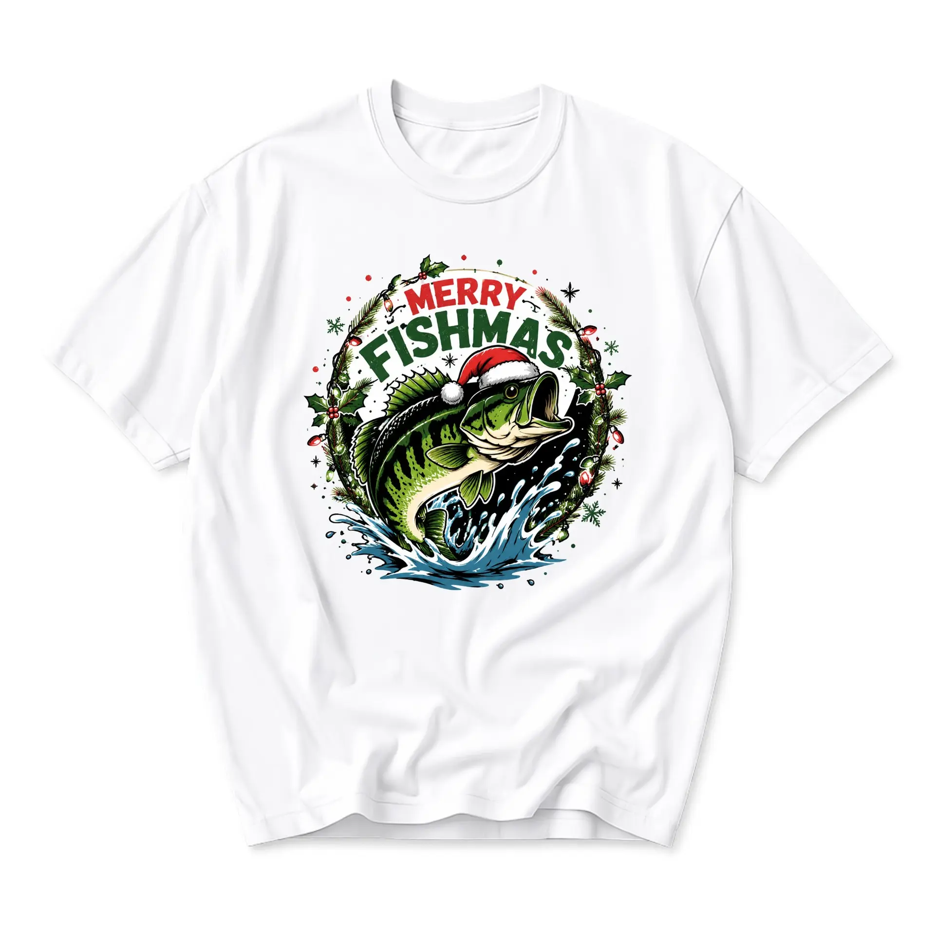 Funny Shirt Merry Fishmas Fishing Holiday Graphic Tee Unisex Short Sleeve Casual Apparel for Outdoor Enthusiasts
