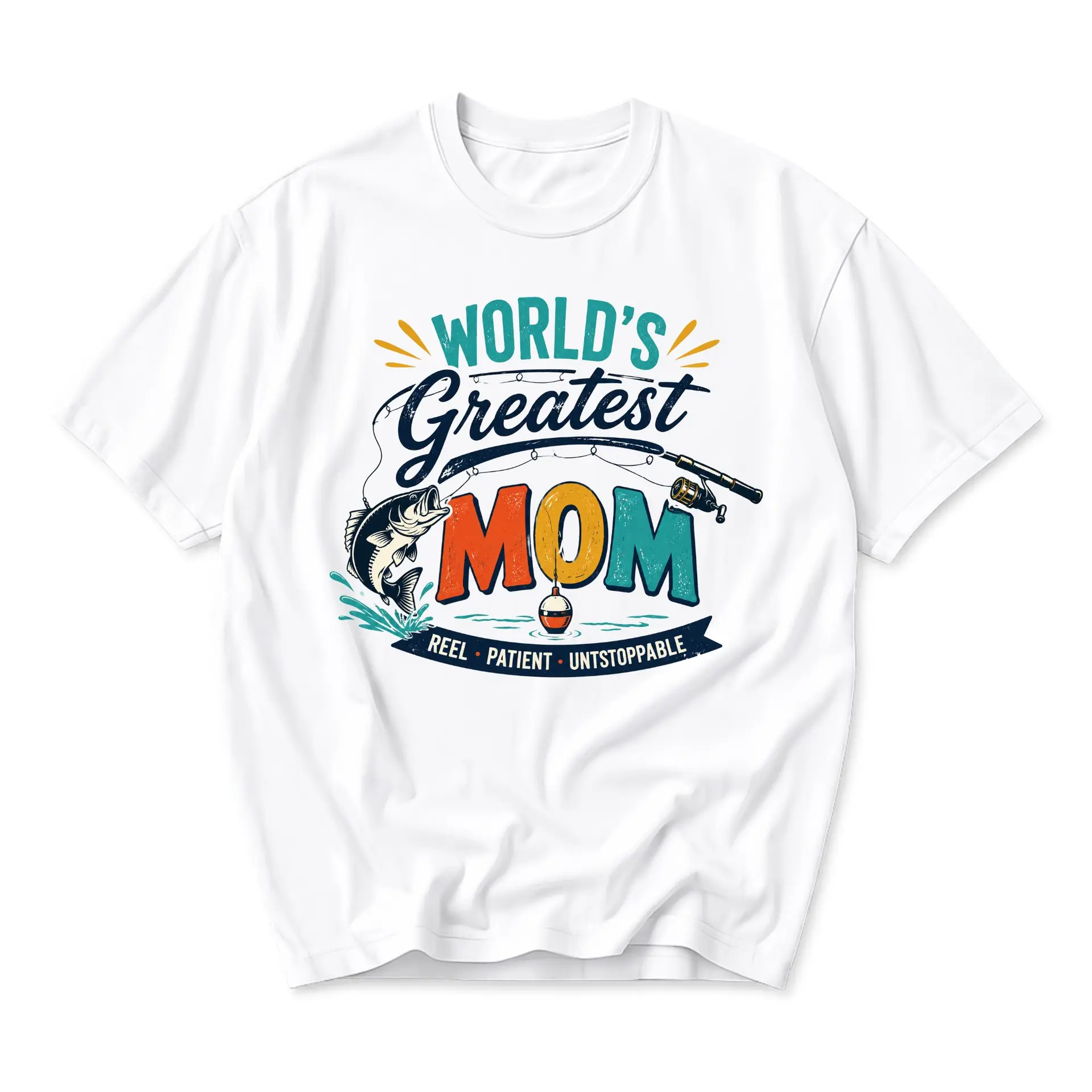 Funny Shirt World's Greatest Mom Fishing Themed Graphic Tee Casual Unisex Crew Neck Top Soft Cotton Print Apparel