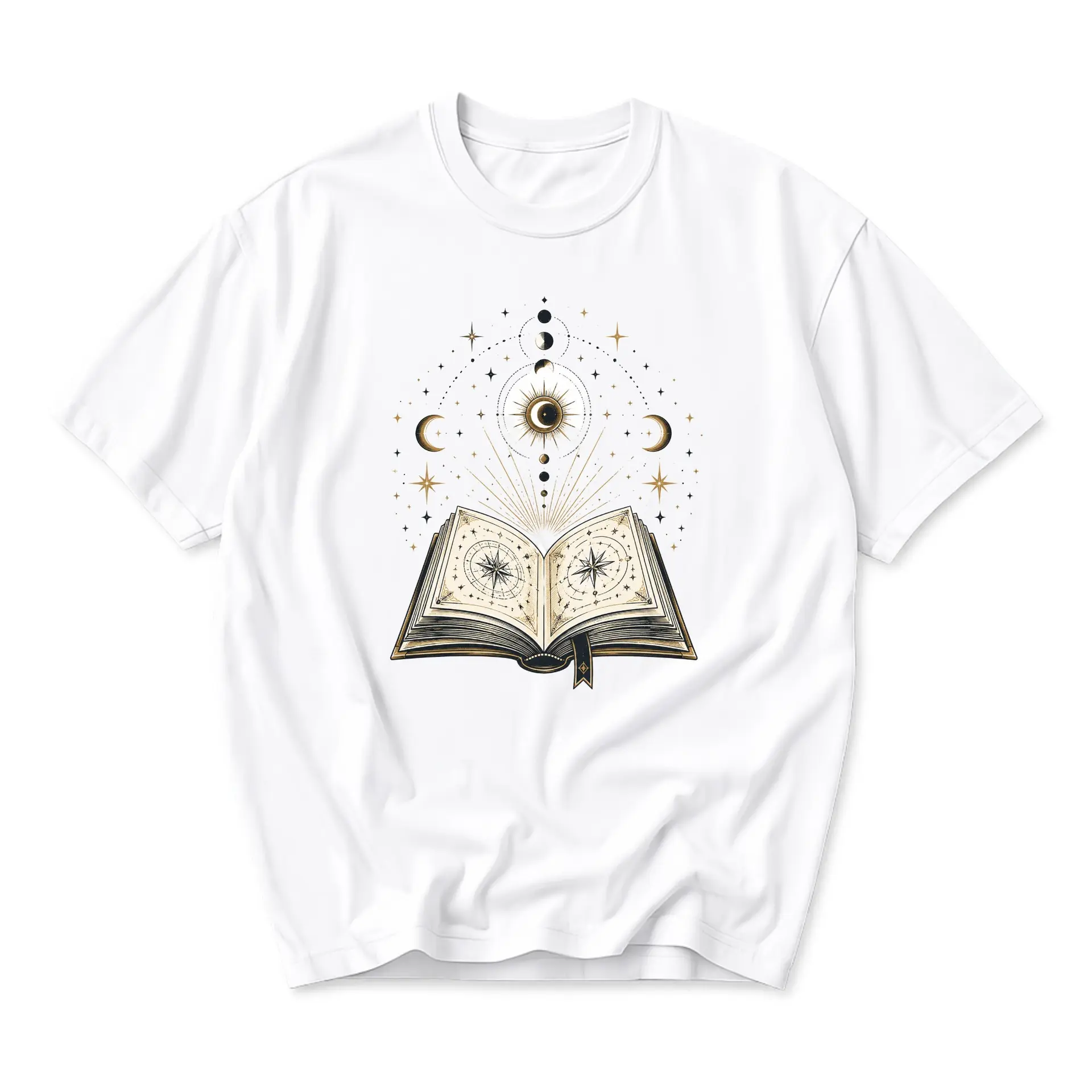 Graphic Tee Celestial Open Book Print Unisex Crew Neck Shirt for Casual Wear Comfortable Everyday Cotton Apparel
