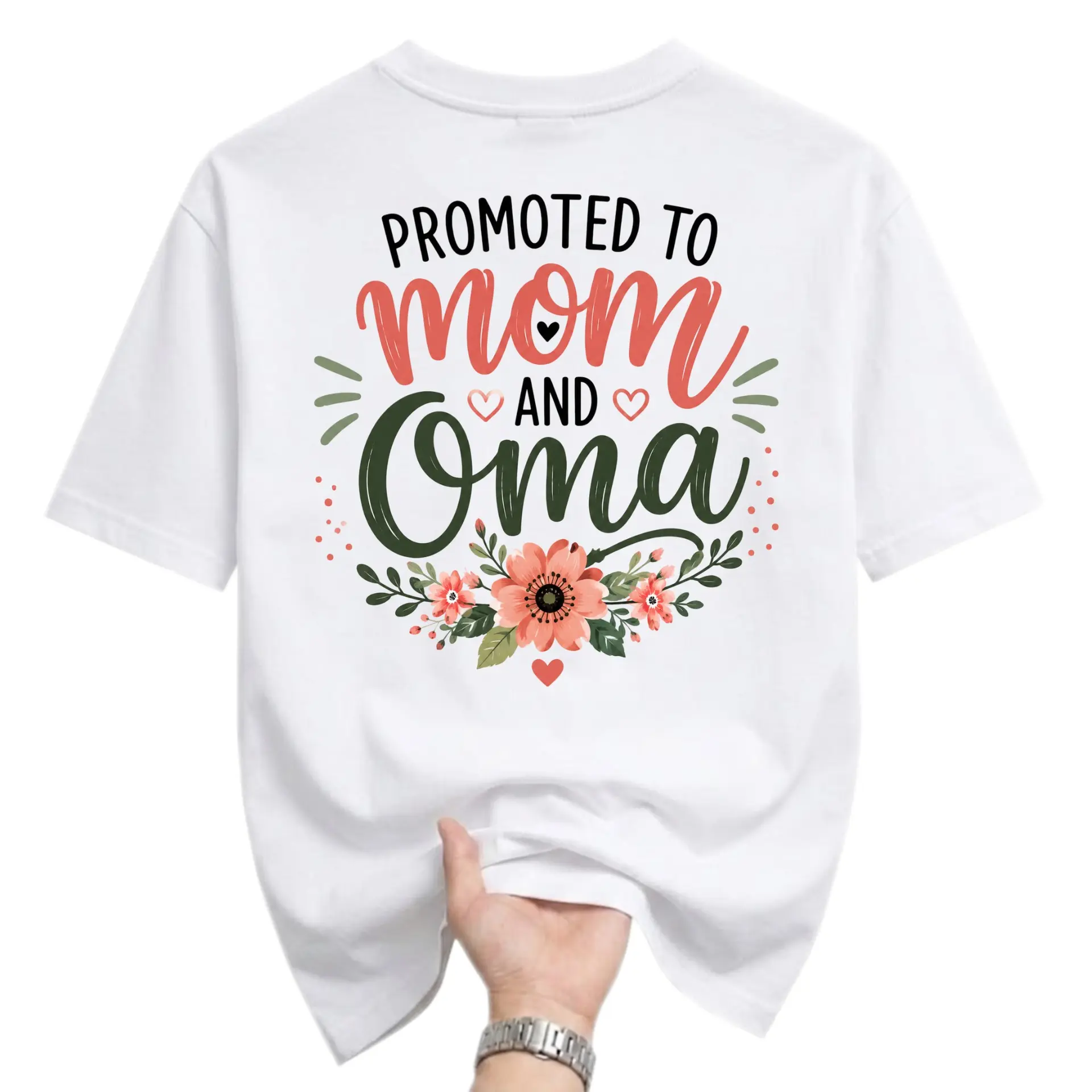 Graphic Tee Promoted to Mom and Oma Floral Design Unisex Casual Crew Neck Soft Cotton Blend Everyday Comfortable Shirt