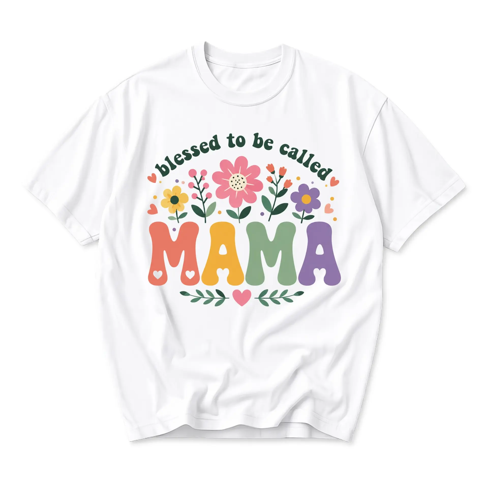 Graphic Tee Blessed to Be Called Mama Floral Retro Design Unisex Crew Neck Soft Cotton Everyday Casual Summer Shirt