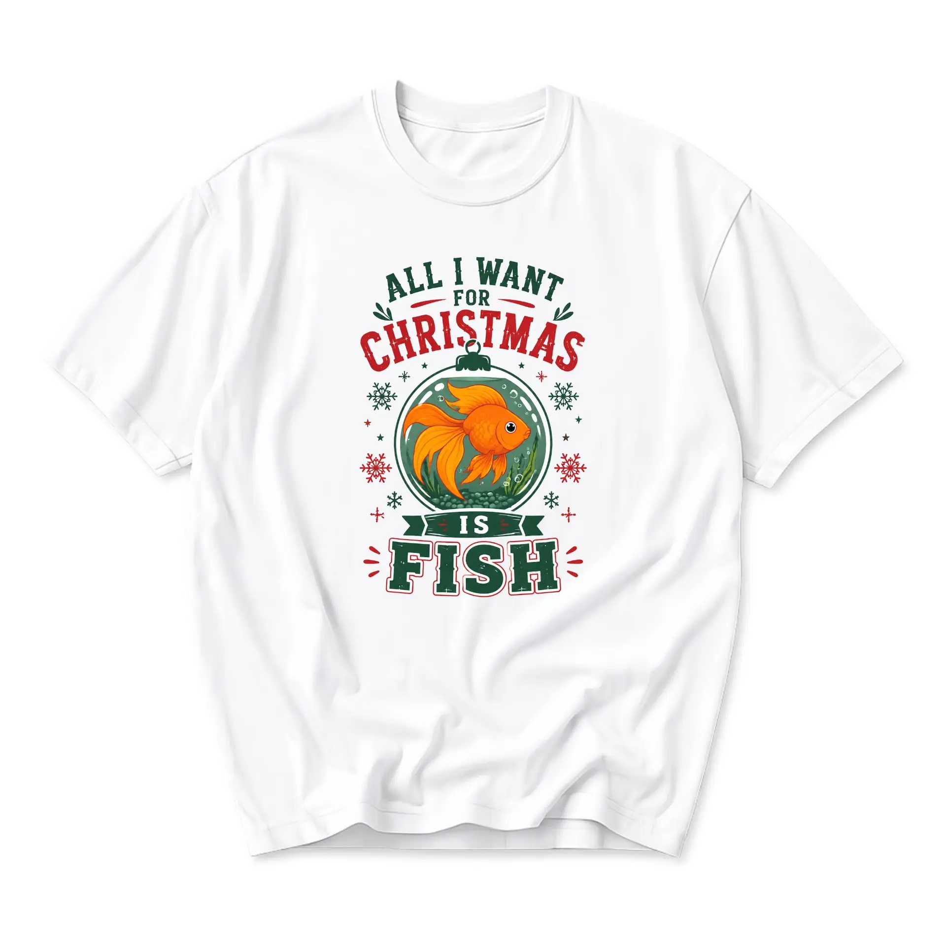 Funny Shirt Unisex Graphic Printed T-Shirt All I Want for Christmas Is Fish