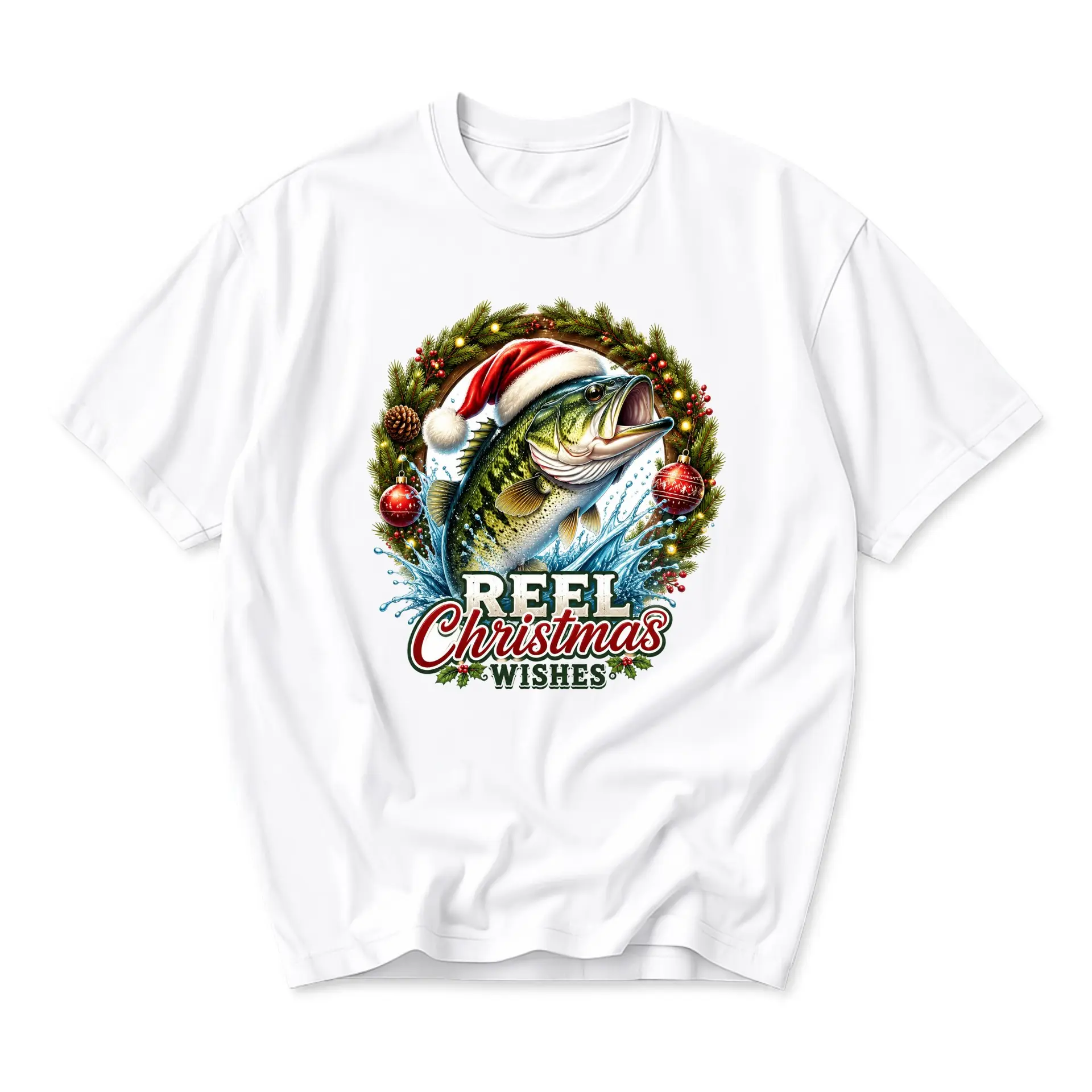 Funny Shirt Reel Christmas Wishes Graphic Tee Fishing Lover Holiday Gift Present Festive Apparel for Men Women