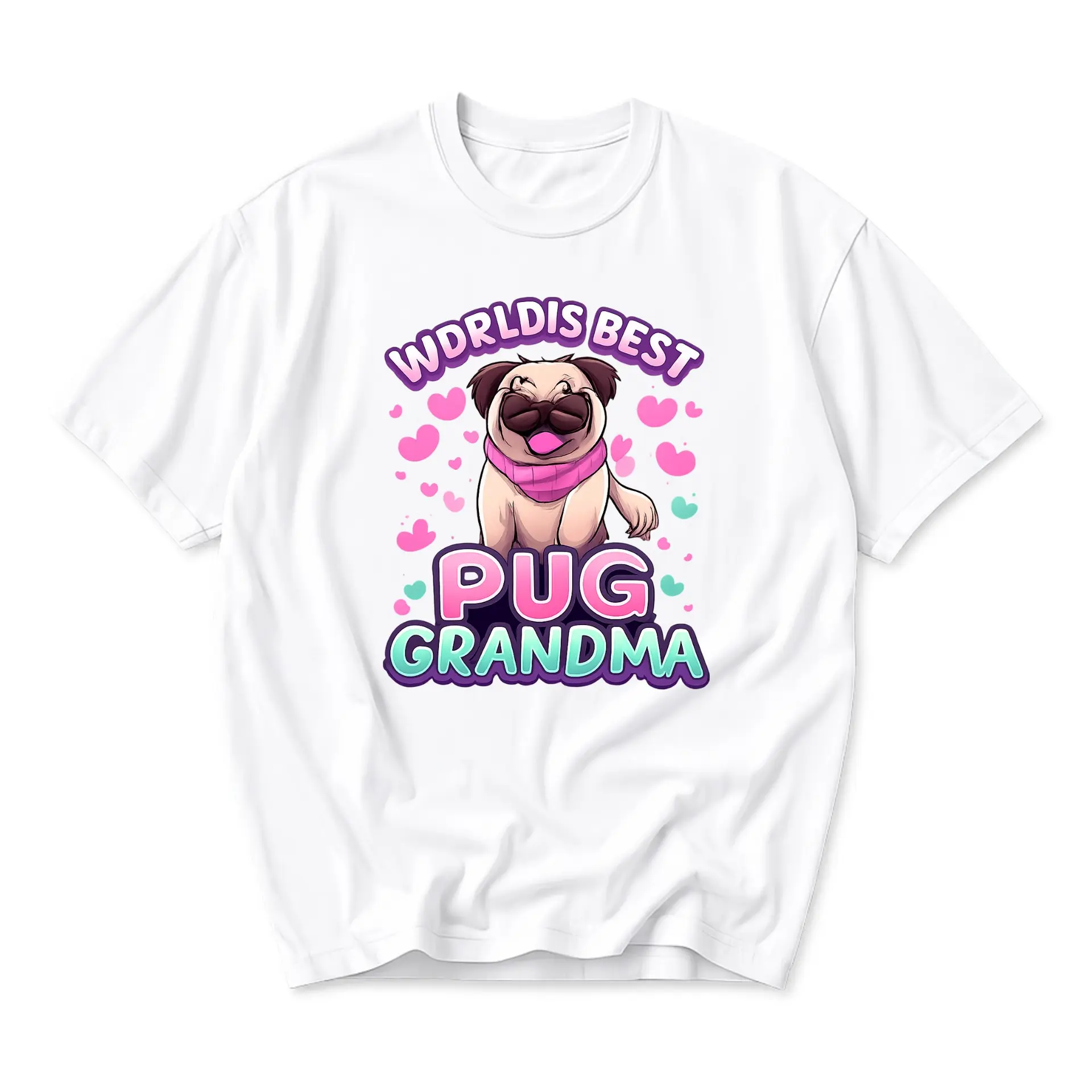 Funny Shirt Worldis Best Pug Grandma Graphic Tee Casual Unisex Crew Neck Short Sleeve Cotton Blend Fashion Top White