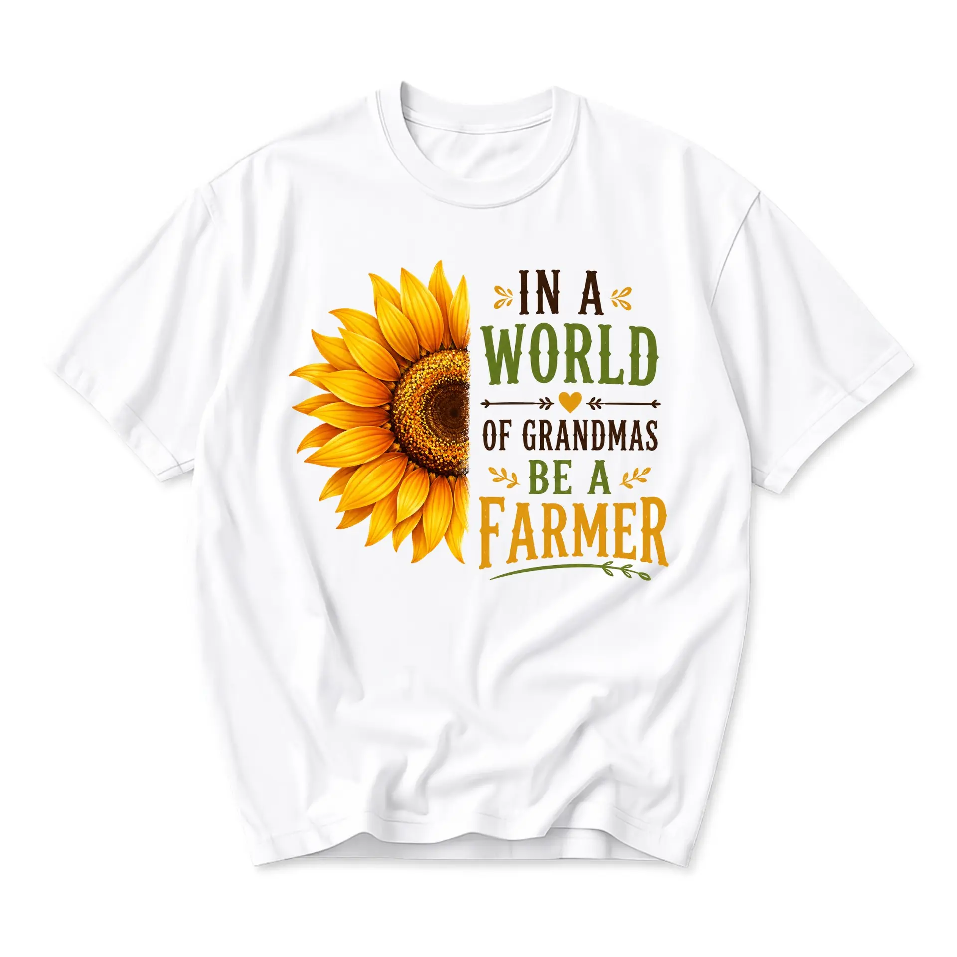 Graphic Tee in a World of Grandmas Be a Farmer Sunflower Print Unisex Crew Neck Casual Everyday Short Sleeve Shirt