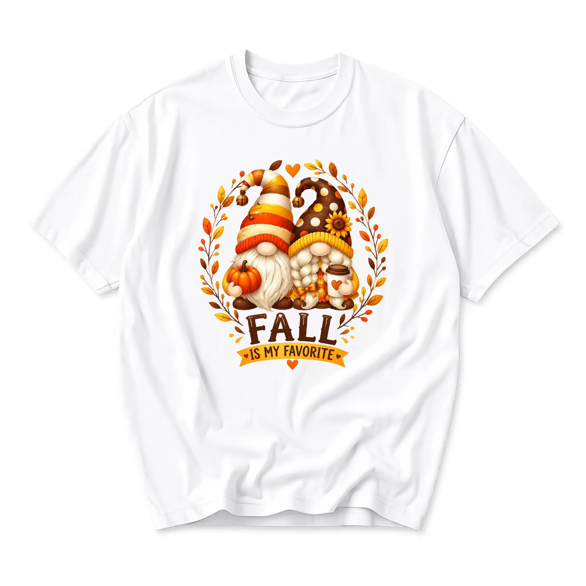 Graphic Tee Fall Is My Favorite Autumn Gnome Print Unisex Crew Neck Shirt for Casual Everyday Seasonal Wear