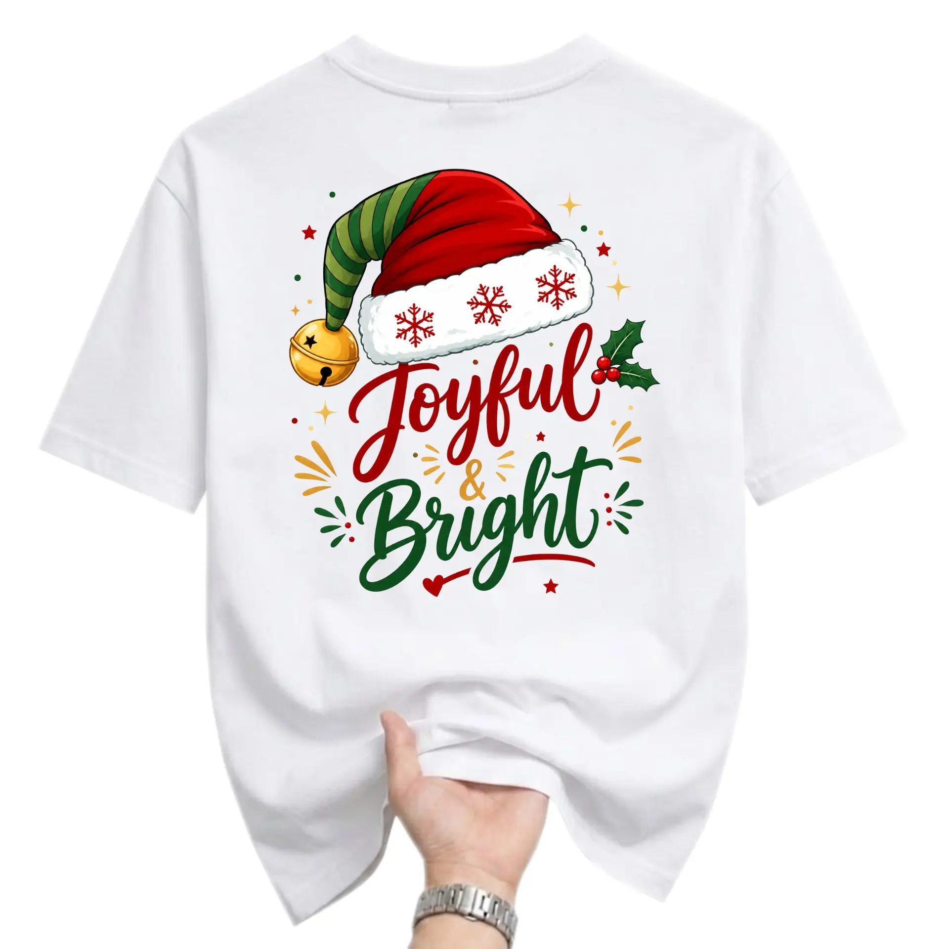 Graphic Tee Joyful and Bright Christmas Holiday Shirt Unisex Crew Neck Comfortable Cotton Blend Casual Graphic Print