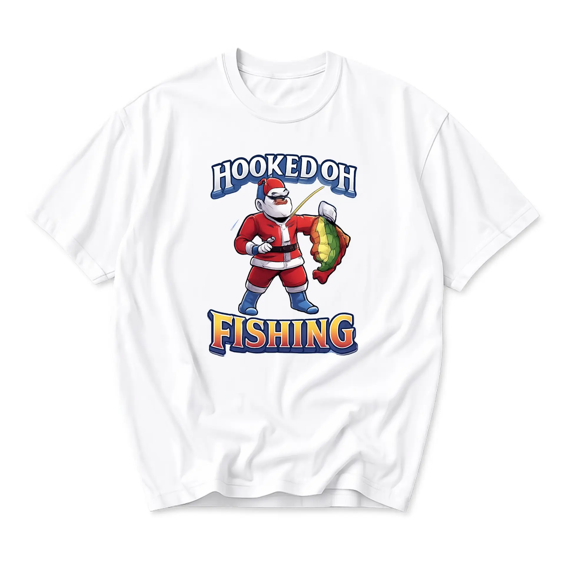 Funny Shirt on Fishing Graphic Tee Unique Holiday Santa Claus Unisex Casual