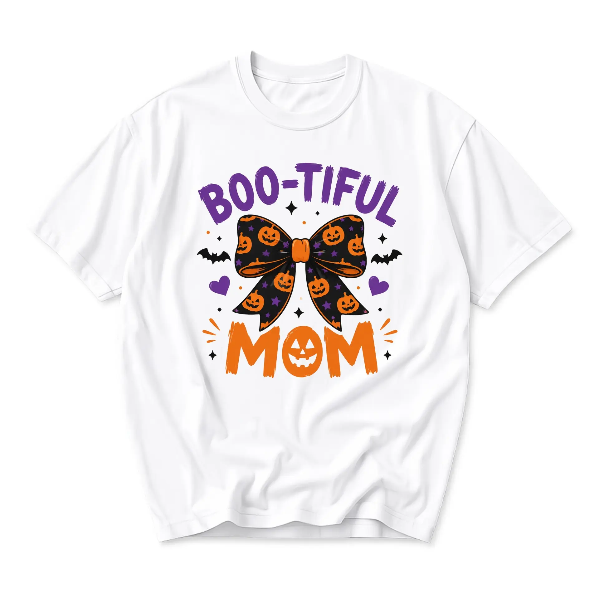 Funny Shirt Boo-Tiful Mom Halloween Graphic Tee Unisex Crew Neck Short Sleeve Casual Cotton Blend Holiday Apparel