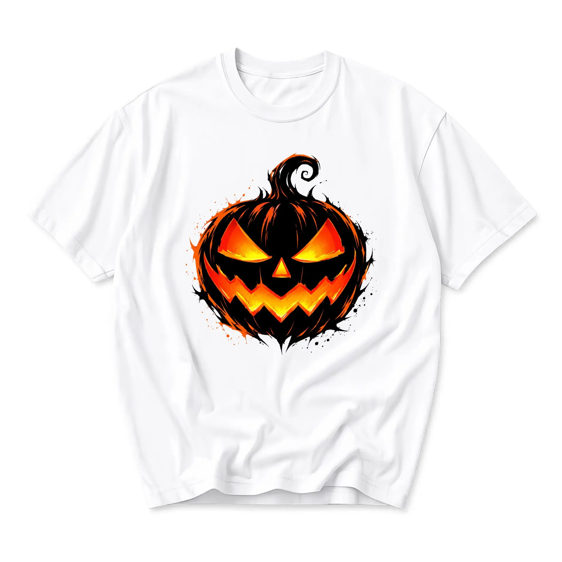 Graphic Tee Unisex Halloween Pumpkin Shirt Spooky Jack O Lantern Apparel Cotton Blend Crew Neck Casual Top White