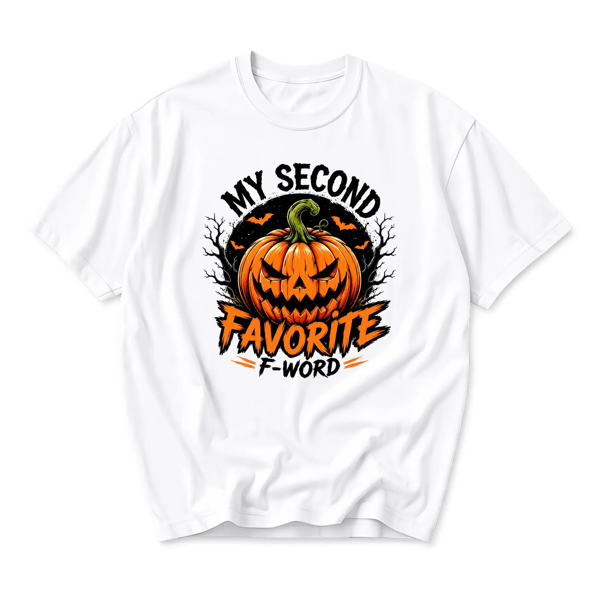 Funny Shirt Unisex Graphic Printed T-Shirt Featuring Spooky Pumpkin Jack O Lantern Halloween Humor Design