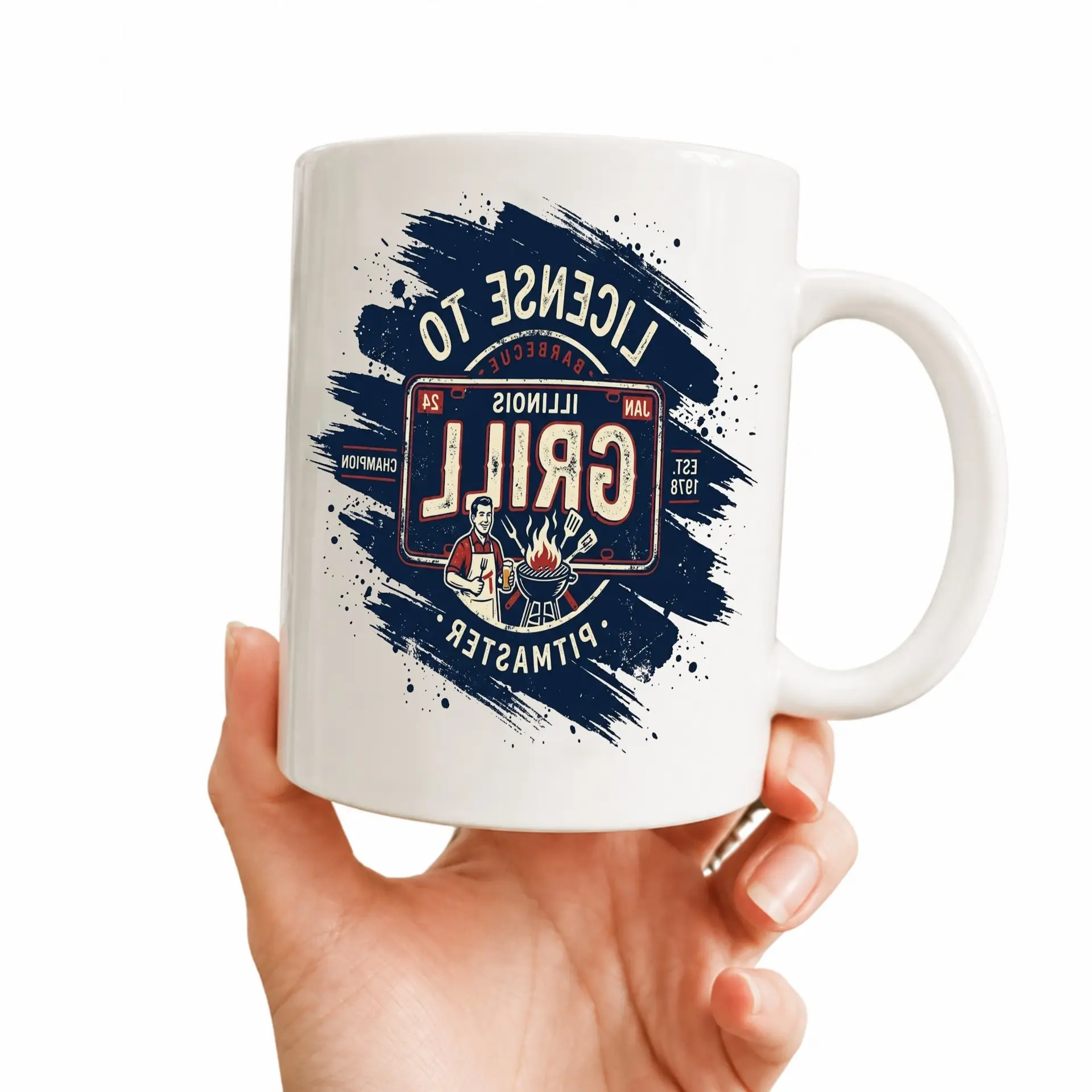 Funny Coffee Mug License to Barbecue Illinois Pitmaster Novelty Ceramic Cup for Cooking Enthusiasts