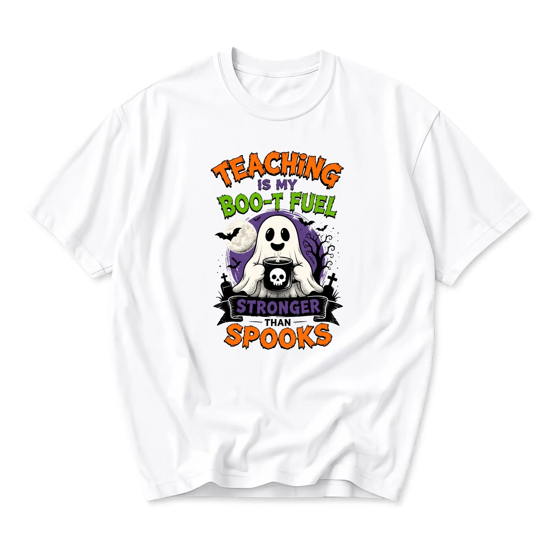 Funny Shirt Teaching Is My Boo-T Fuel Graphic Tee for Educators Soft Cotton Crew Neck Unisex Casual Top White