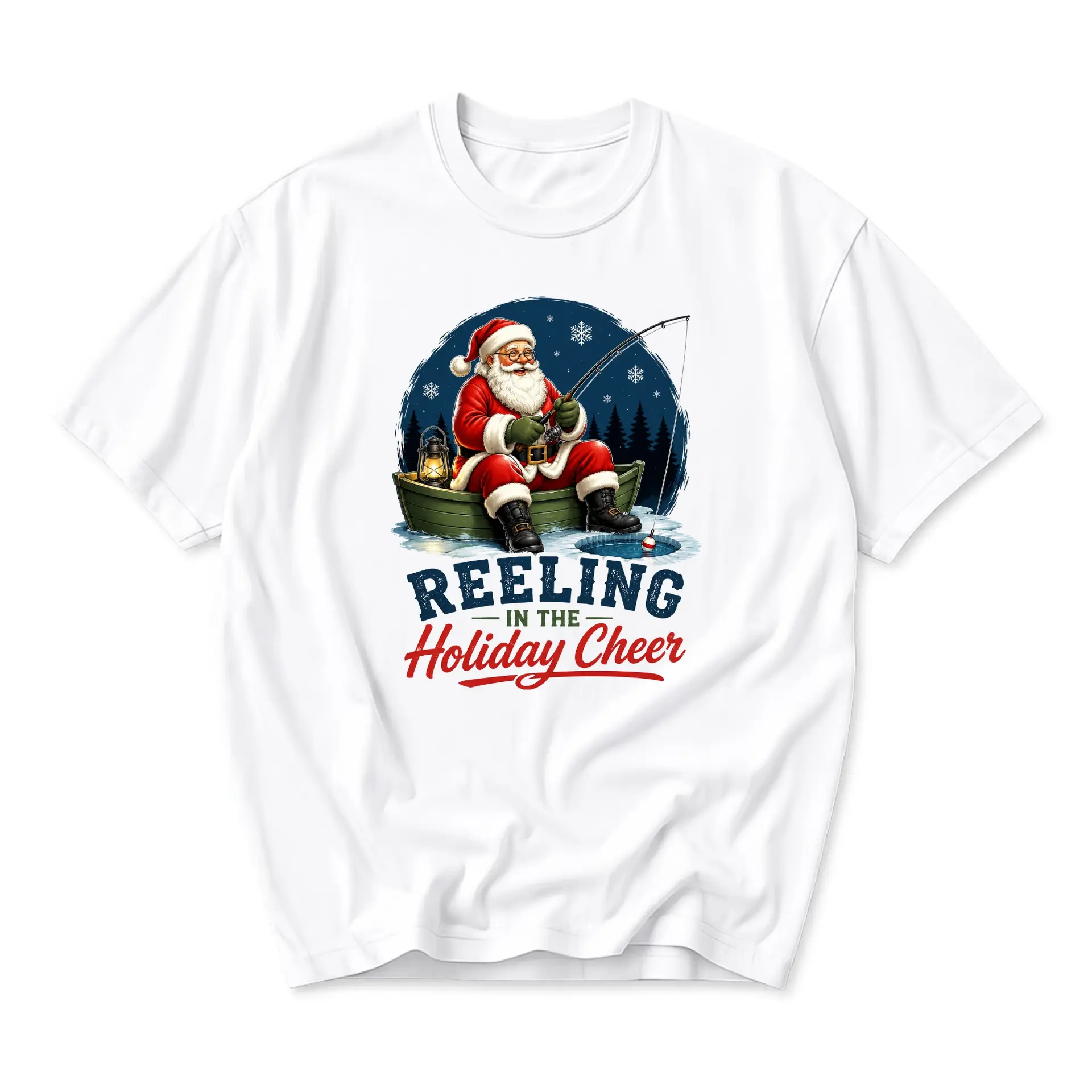 Graphic Tee Reeling in the Holiday Cheer Santa Claus Fishing Design Unisex