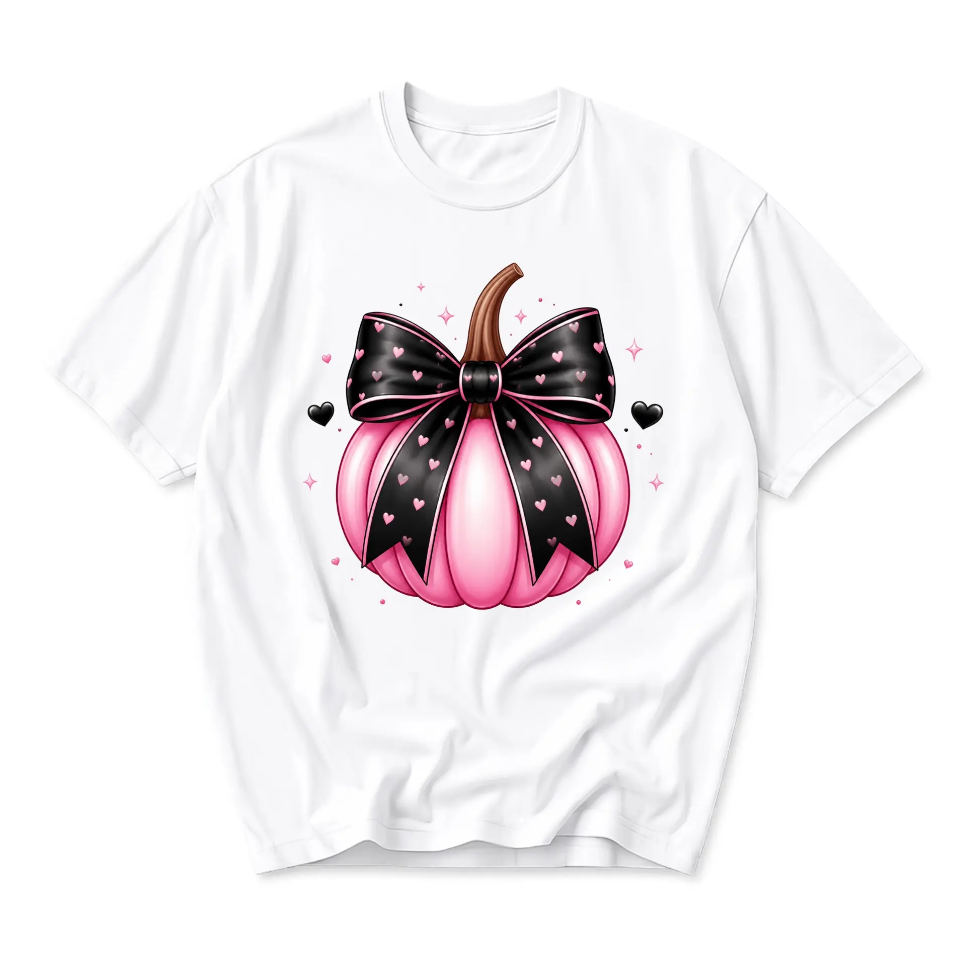 Graphic Tee Pink Pumpkin Bow Shirt Cute Seasonal Apparel for Casual Wear and Everyday Comfortable Clothing Style