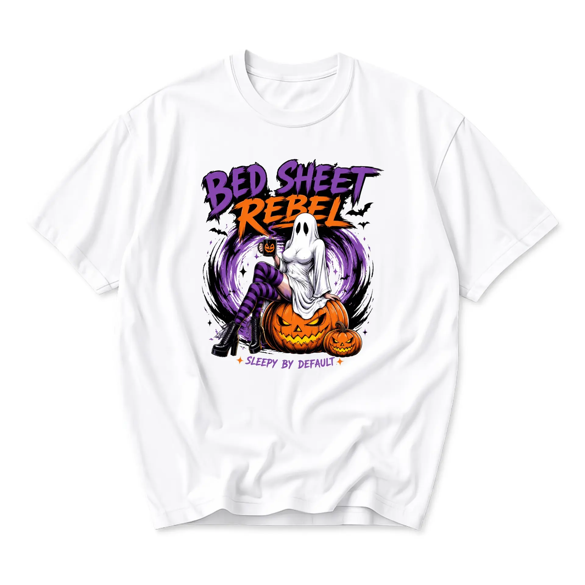 Funny Shirt Bed Sheet Rebel Graphic Tee Unisex Cotton Crew Neck Casual Top for Halloween Lovers and Fall Style