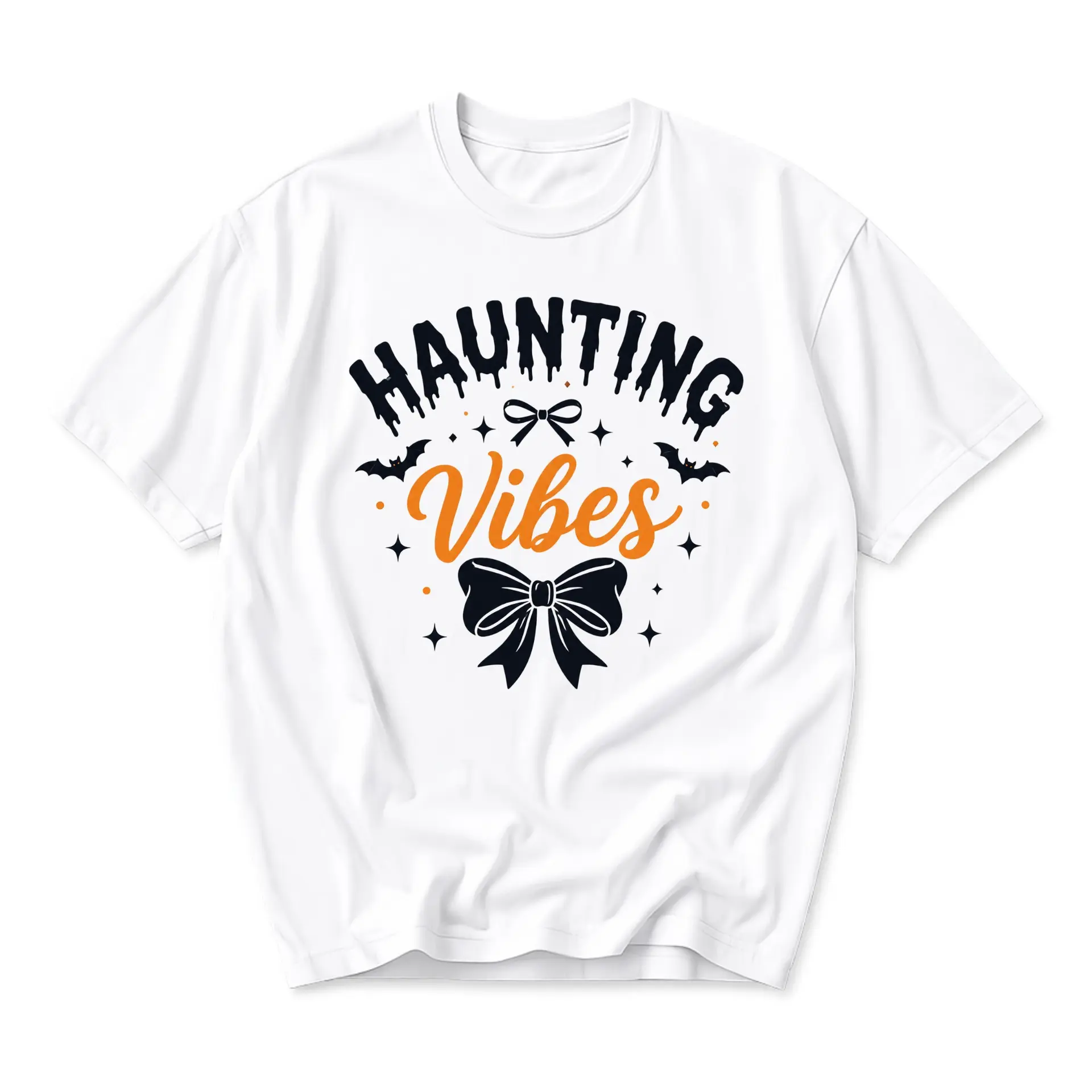 Graphic Tee Haunting Vibes Spooky Aesthetic Shirt Seasonal Fall Fashion Unisex Short Sleeve Crew Neck Cotton Blend