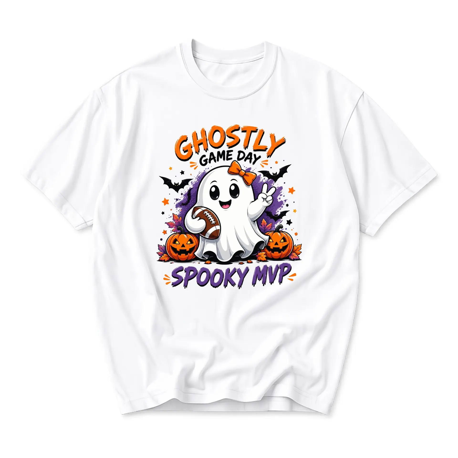 Funny Shirt Ghostly Game Day Spooky Mvp Unisex Graphic Printed T-Shirt Casual Fall Sports Autumn Crew Neck Tee