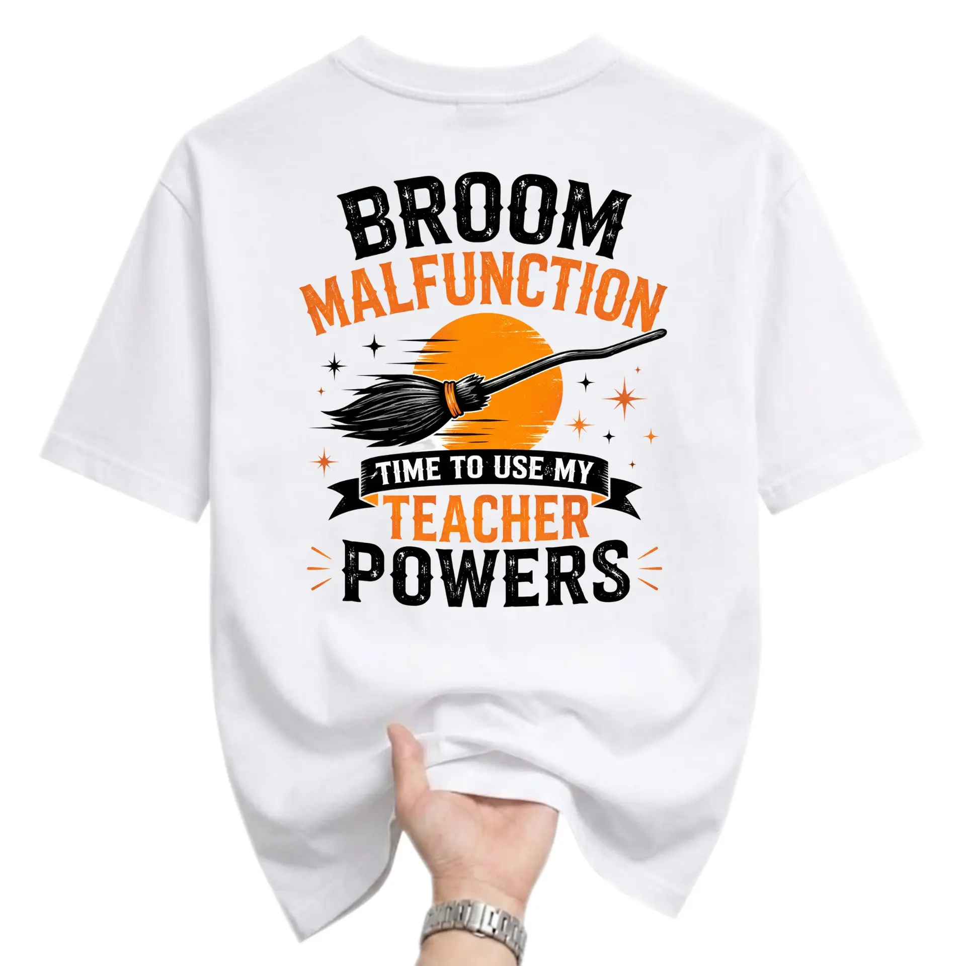 Funny Shirt Broom Malfunction Teacher Powers Graphic Tee Unisex Casual Apparel for Everyday Wear and Gift Giving