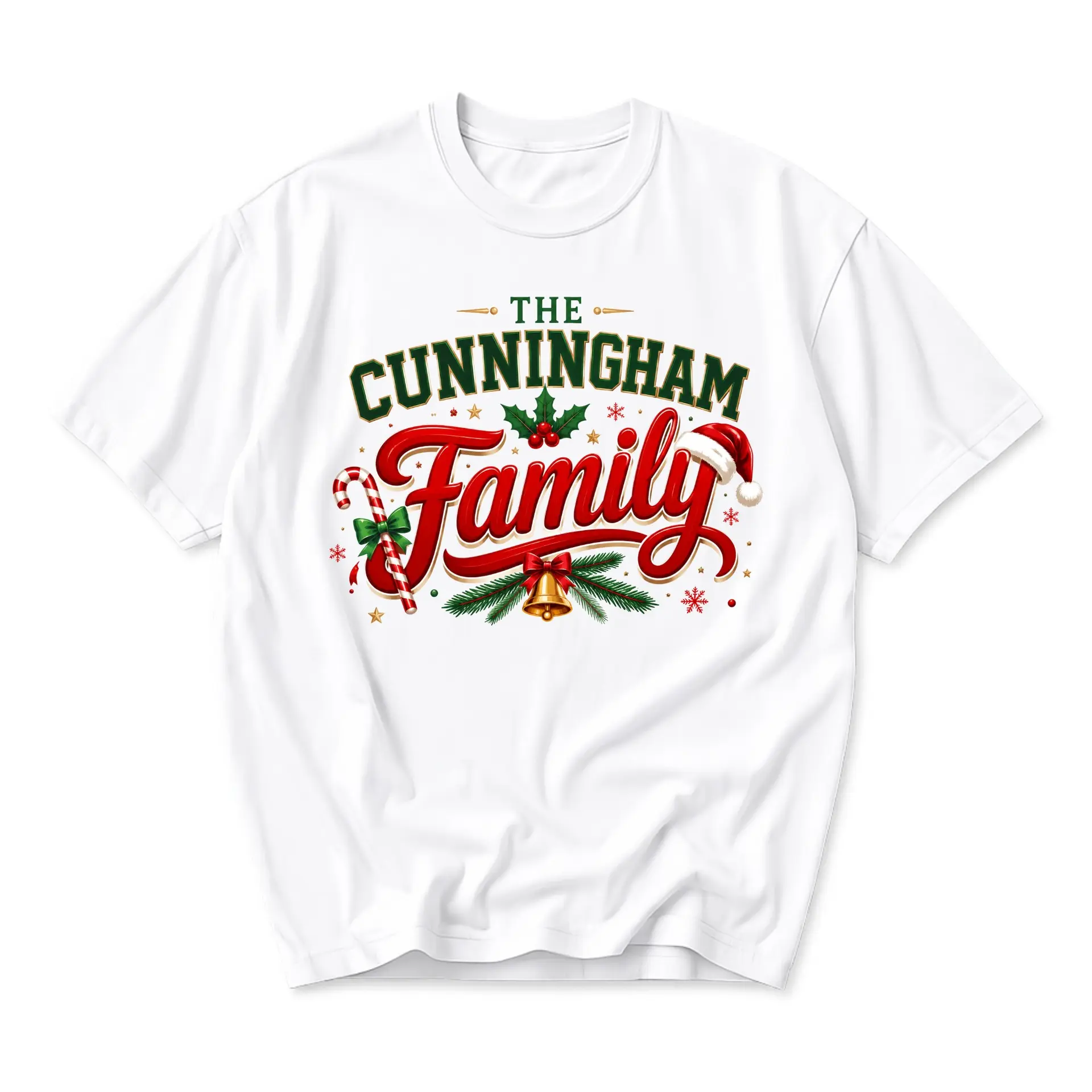 Graphic Tee the Cunningham Family Personalized Christmas Shirt Holiday Apparel Unisex Cotton Crew Neck Short Sleeve