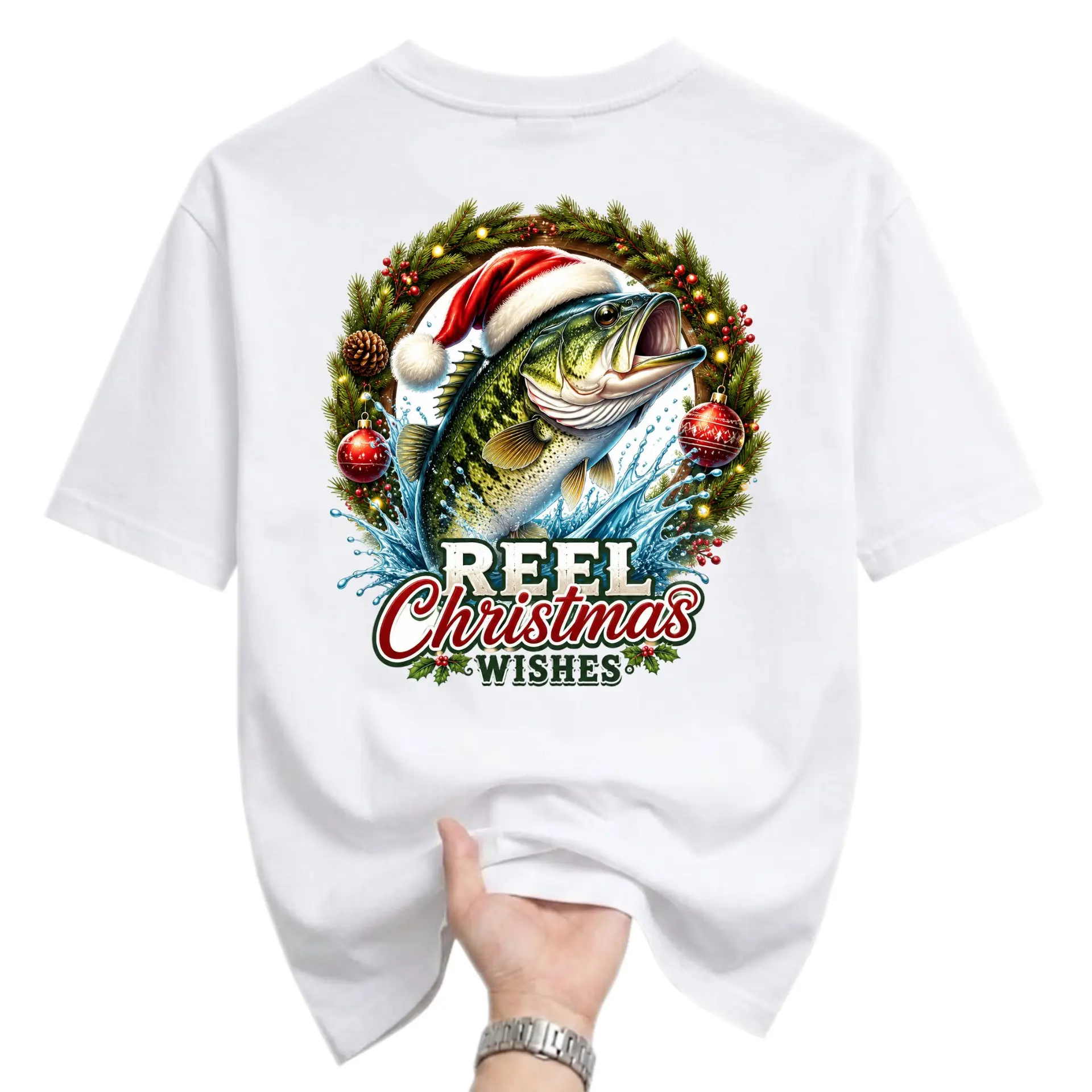 Funny Shirt Reel Christmas Wishes Graphic Tee Fishing Lover Holiday Gift Present Festive Apparel for Men Women